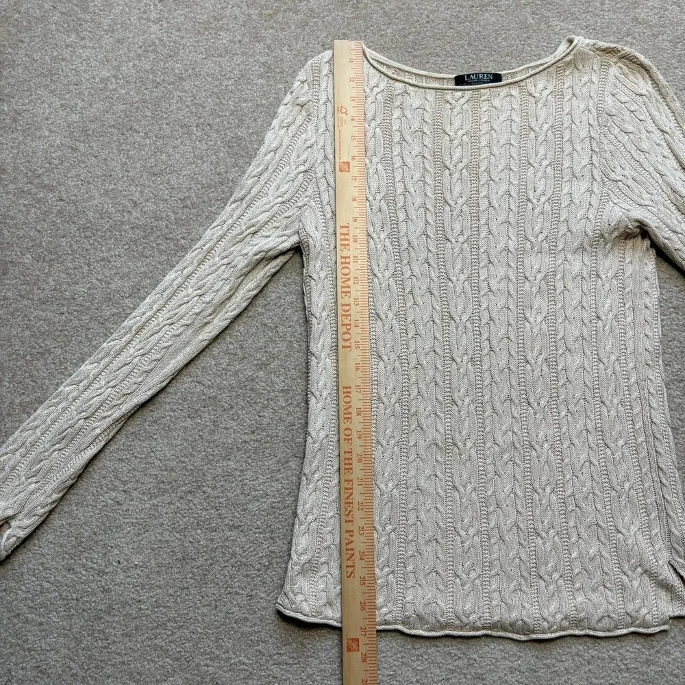 Lauren Ralph Lauren Sweater Womens Small Beige 100% Cotton‎ Cable Knit Boatneck